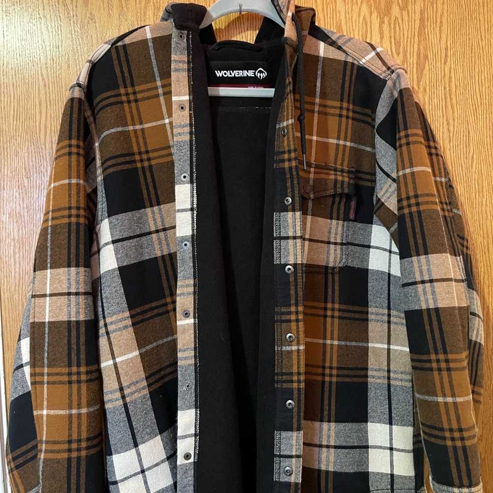 Mens Wolverine Hooded Flannel Jacket